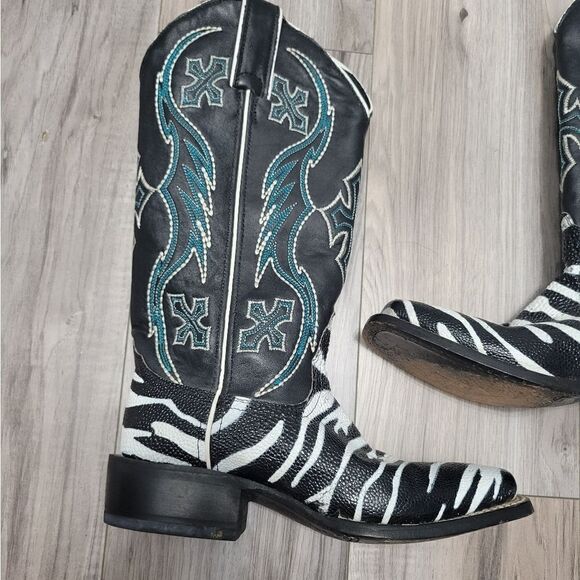Nocona ladies safari rancher boots white tiger ray foot sz 5 can fit 5 1/2 - Picture 15 of 17